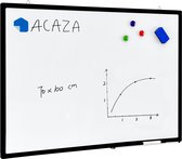 ACAZA Tableau blanc magnétique 70 x 100 cm avec bord noir - Tableau magnétique / Tableau mémo avec marqueur effaçable, effaceur et plateau pour marqueurs