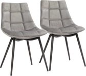 WoonWerkInterieur - Eetkamerstoelen - set van Twee Grijs - Zachte velvet stoel