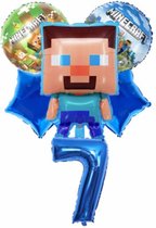 Minecraft folie ballon - ballonnen set van 6 - verjaardag - thema - blauw - 7 jaar -
