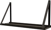 Handles and more - Stalen wandplank zwart 98cm + leren plankdragers Vintage Grey