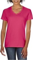 Basic V-hals t-shirt fuchsia roze voor dames - Casual shirts - Dameskleding t-shirt fuchsia roze 2XL (44/56)