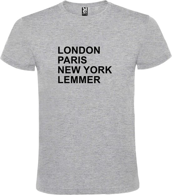 Grijs t-shirt met " London, Paris , New York, Lemmer " print Zwart size XXXL