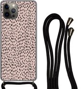 Coque avec cordon iPhone 13 Pro - Pois - Rose - Zwart - Siliconen - Bandoulière - Coque arrière avec cordon - Coque pour téléphone avec cordon - Coque avec corde