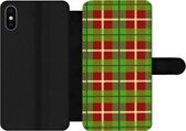 Bookcase Geschikt voor iPhone X telefoonhoesje - Plaid - Groen - Rood - Patroon - Met vakjes - Wallet case met magneetsluiting