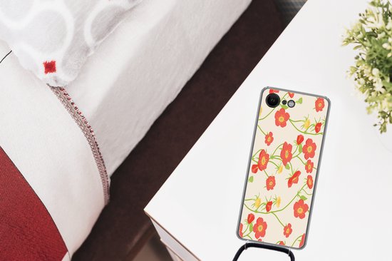 Coque avec cordon iPhone SE 2020 - Bloem - Fleurs sauvages - Motifs - Siliconen - Bandoulière - Coque arrière avec cordon - Etui pour téléphone avec cordon - Etui avec corde - Cadeaux chaussures - Petits cadeaux - Sinterklaas pour les grands enfants