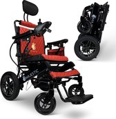 COMFYGO IQ-9000 AR Elektrische rolstoel, lichtgewicht, draadloze afstandsbediening, tot 30km, handmatig inklapbaar met Automatisch achterover leunen, Zwart&Rood frame & Rood leer textiel, Zitbreedte 45cm