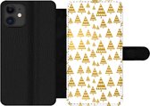 Bookcase Geschikt voor iPhone 12 Pro telefoonhoesje - Kerstboom - Wit - Goud - Patronen - Met vakjes - Wallet case met magneetsluiting