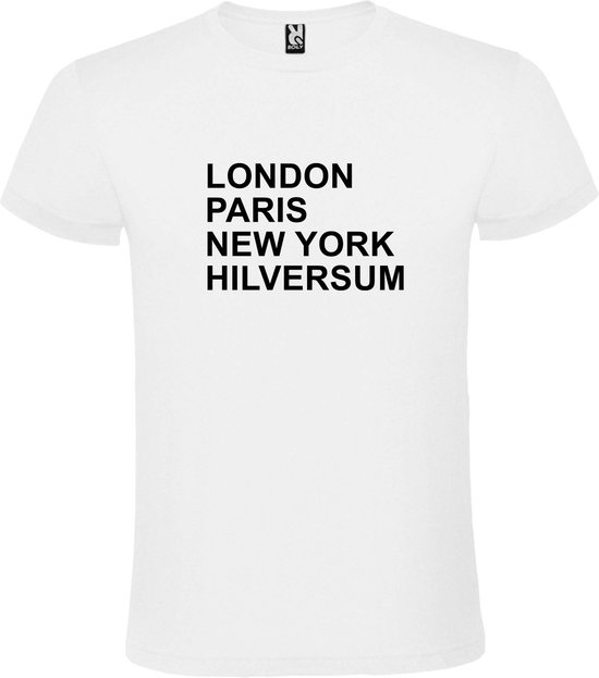 Wit t-shirt met " London, Paris , New York, Hilversum " print Zwart size XXXXL