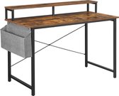 FURNIBELLA - bureau, computerbureau met monitorstandaard, opbergtas, verstelbare poten, industrieel ontwerp, 120 x 60 x 90 cm, voor thuiskantoor, vintage bruin-zwart LWD082B01