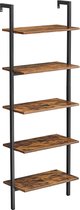 vloerplank, boekenkast, ladderplank, 5 planken, opbergruimte voor boeken, decoratie, woonkamer, kantoor, slaapkamer, 60 x 30 x 172 cm, industrieel ontwerp, vintage bruin-zwart LLS1