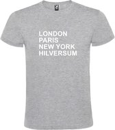 Grijs t-shirt met " London, Paris , New York, Hilversum " print Wit size XXL