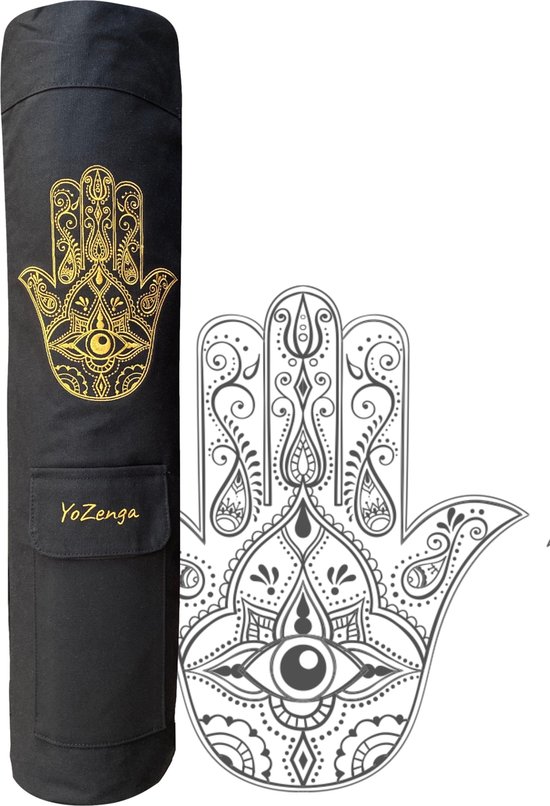 YoZenga Hamsa Yogatas - Olive Black - Yoga Koker Tas - Stevig Canvas - Gouden Hamsa Borduursel - Verstelbare Schouderband van YoZenga — afbeelding 4