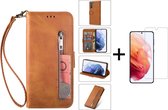 Luxe Telefoonhoesje voor Samsung Galaxy S22 | Hoogwaardig Leren Bookcase | Lederen Wallet Case | Pasjeshouder | Cognac Bruin + 1x Screenprotector