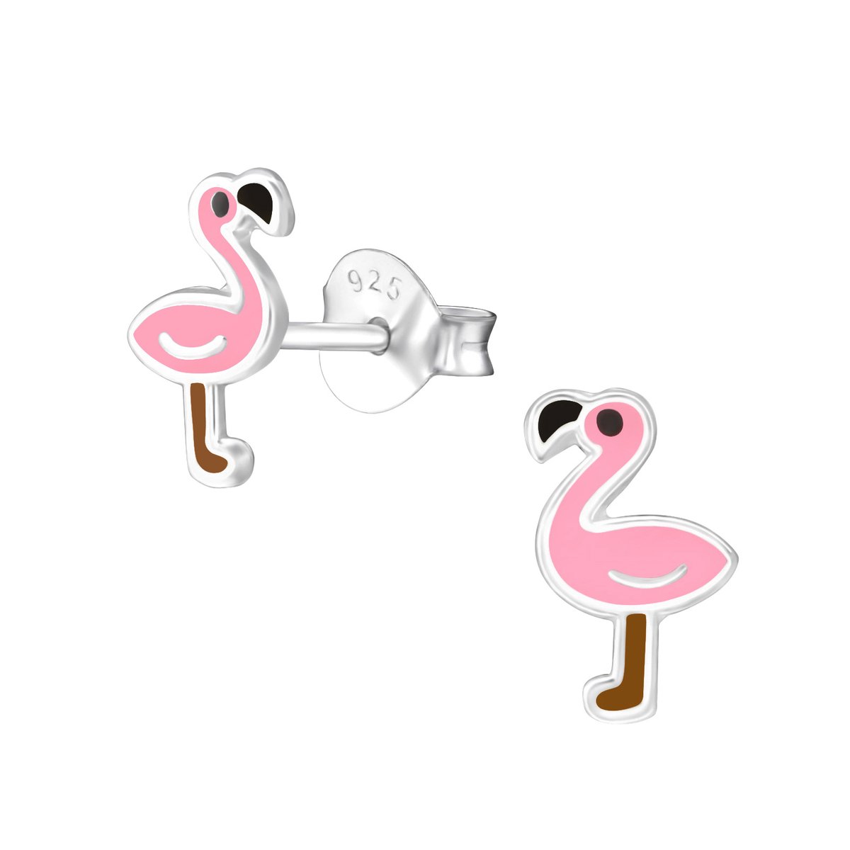 Zilveren kinderoorbellen flamingo roze