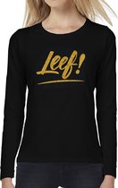 Leef longsleeve zwart met gouden glitter tekst dames - Glitter en Glamour goud party kleding shirt met lange mouwen S