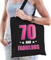 70 and legendary verjaardag cadeau tas zwart met roze letters - dames - 70e verjaardag kado tas / cadeau tas