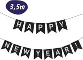 Happy New Year Slinger - Zwart / Zilver - 350 CM - Vlaggenlijn