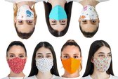 Set van 7 handgenaaide modieuze mondmaskers — 100% tweelaagse katoen — Herbruikbaar — Wasbaar