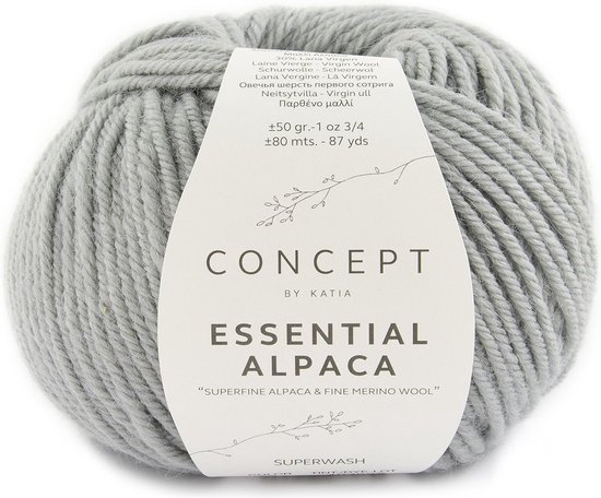 100 % natuurlijk Katia Essential Alpaca Garen Licht Grijs Kleurnr. 85 - alpaca wol - breigaren - breien - haken - sjaal breien - muts breien - debardeur breien - super zacht - garen - breiwol