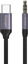 Essager USB C naar 3.5mm Audio Jack | USB C Aux Adapter | 3.5mm Audiojack | 2-in-1 | Type USB-C | USB-C Charge | Adapter | Smartphone 3.5 Audio Jack | Oneplus | Android | iPad | Audio voor telefoon | Audio kabel 3.5mm jack 1 meter Grijs - 96475