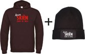 Set wintersport hoodie zwart L + muts - Après skiën kan ik wel - soBAD. | Foute apres ski outfit | kleding | verkleedkleren | wintersport beanie | wintersporttruien | wintersport dames en heren