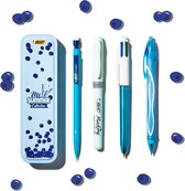 BIC My Blue Collection - Blauwe set - 4 Kleurenpen - Gel-Ocity Quick Dry gelpen - Vulpotlood - Markeerstift - 4 stuks