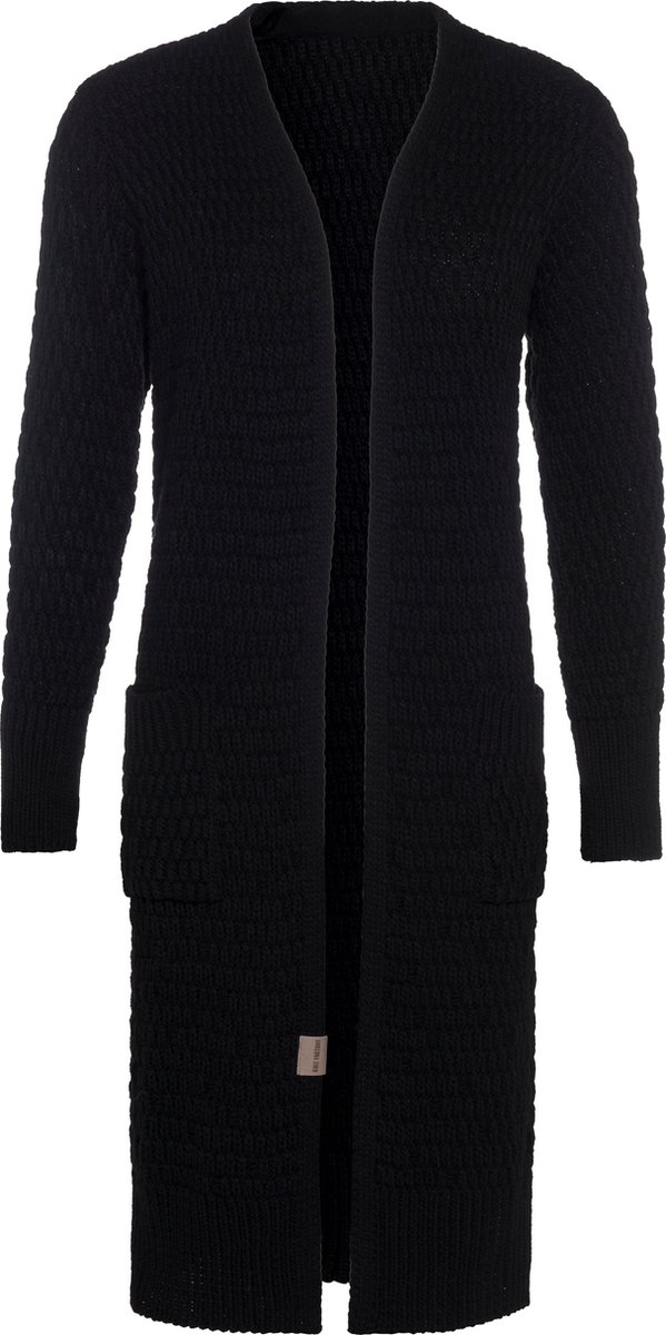 Knit Factory Jaida Lang Gebreid Dames Vest - Grof gebreid zwart damesvest - Cardigan voor de herfst en winter - Lang vest tot over de knie - Zwart - 40/42 - Met steekzakken