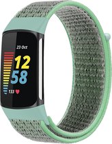 YONO Nylon Velcro Bandje geschikt voor Fitbit Charge 5 / 6 - Vervangende Armband Strap - Turquoise