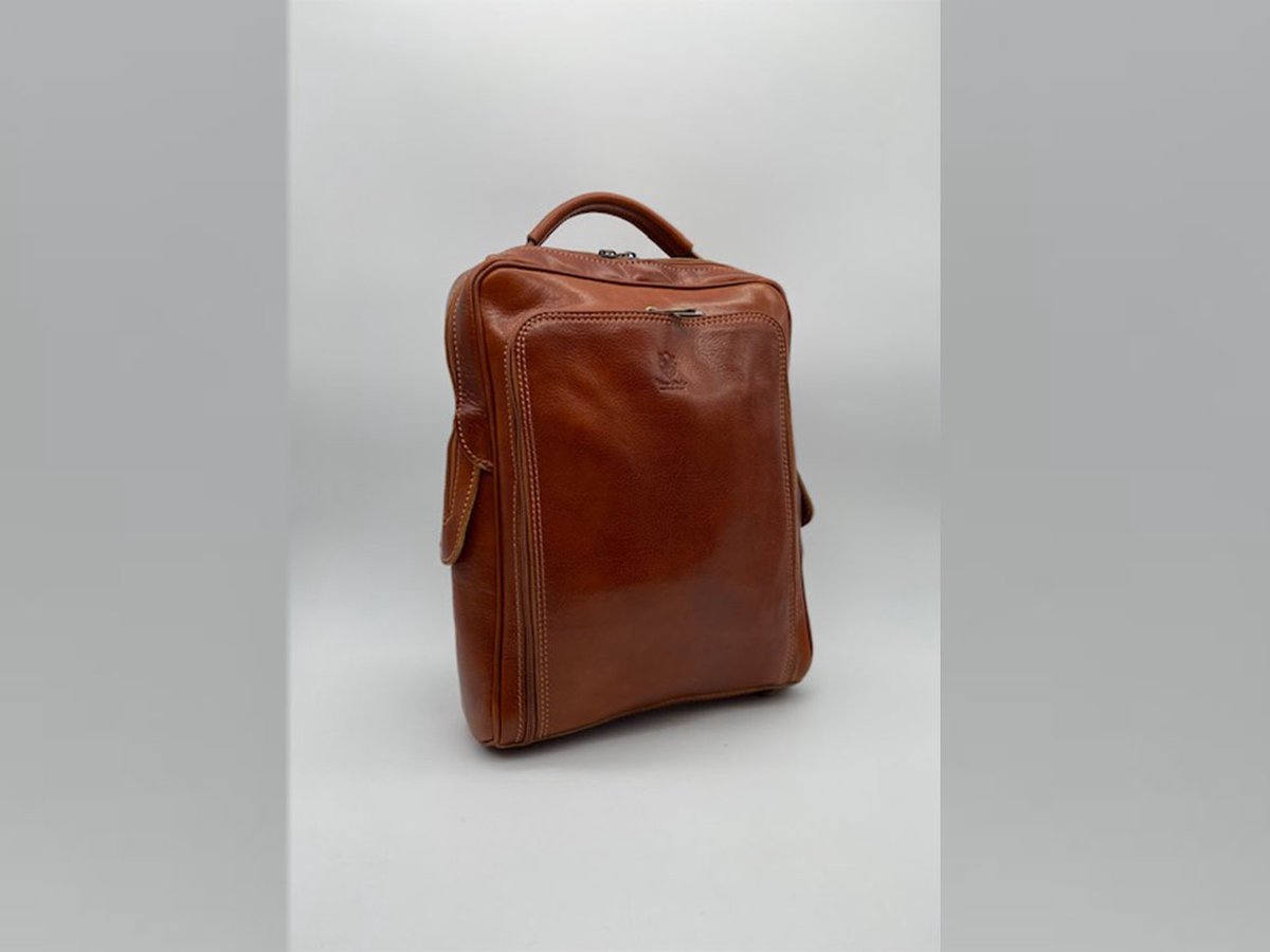 SENSE Rugtas Riana cognac - Toscaanse Leren Rugzak - Italiaanse Leer - Laptop backpack - Werk unisex bag - Made in Italy