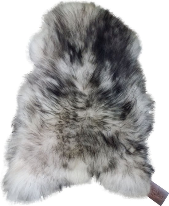 WOOOL Peau de mouton islandais GRAND (90-100cm) - 100% laine véritable - Cheveux longs - Zwart, Wit, Grijs