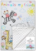 Een super zacht baby dekentje voor in de wieg/kinderwagen/Maxi Cosi of als omslagdoek (tekening dieren)