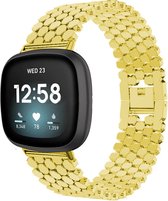 Stalen Smartwatch bandje - Geschikt voor  Fitbit Sense stalen vis band - goud - Strap-it Horlogeband / Polsband / Armband