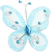 5X organza vlinder met strass en glitter en metaaldraad langs de randen licht blauw - vlinder - organza - DIY - hobby - knutselen