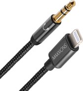 Maxxions Lightning naar Jack (3.5 mm) Kabel geschikt voor Apple iPhone - Apple MFi-gecertificeerd - 1.2 m/120 cm - iPhone Lightning Aux Kabel Auto - Space Grey
