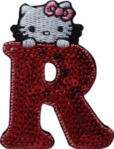 Strijk Embleem Alfabet Patch - Letter R - Hello Kitty Pailletten - 6cm hoog - Letters Stof Applicatie - Geborduurd - Strijkletters - Patches - Iron On