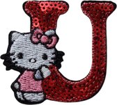 Strijk Embleem Alfabet Patch - Letter U - Hello Kitty Pailletten - 6cm hoog - Letters Stof Applicatie - Geborduurd - Strijkletters - Patches - Iron On