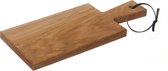 Serveer Meer - Serveerplank - Formaat Middel - Houtsoort Eiken - Met Luxe Leren Koortje - Tapasplank - 25 cm Lang - Borrelplank - Kaasplank - Hapjes Plank - Broodjesplank
