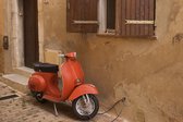 Dibond - Scooter - Vespa in beige / rood / geel / groen - 120 x 180 cm.