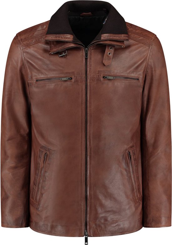 FLEX Leren Parka - Heren Leren Jas in Bruin - Winterjas - 4 seizoenen jas - Grote Maten - 2 jassen in 1 - Afneembare shearling binnenkrag - Cognac Bruin - Maat 5XL : 60 EU