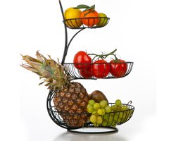 foto van Fruitschaal - 3 Laags - Zwart - Fruitmand - Fruitmand Metaal - Etagère - Decoratie Schaal
