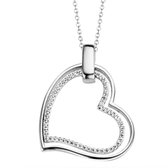 Silver Rose -P2018W-925 Zilver Hart Hanger+Ketting - gerodineerd gezet met Cubic Zirkonia-45+5cm verlengstuk