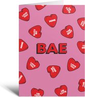 Wenskaart - Bae - Hartjes - liefde - Valentijn - Valentijnsdag - Cadeau - Geschenk - Roze - Rood - Kaart