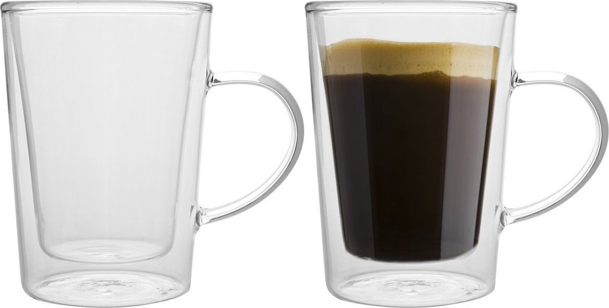 Verres à café à double paroi Mugs 2x350ml Cappuccino Macchiato Latte Verres  avec poignée