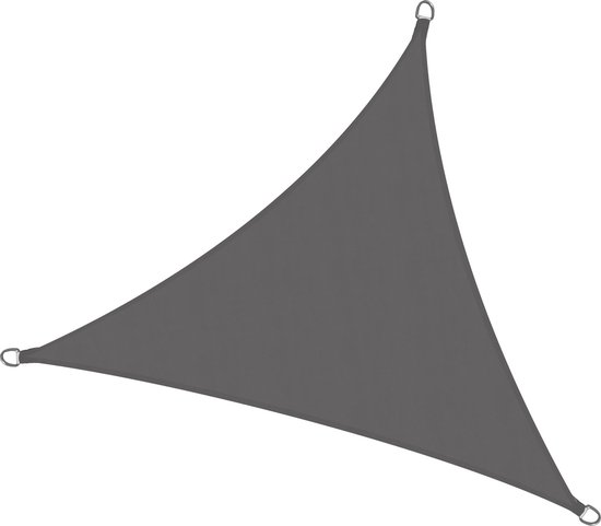 Antracietkleurig driehoekig schaduwdoek van 100% polyester met drie D-ringen.