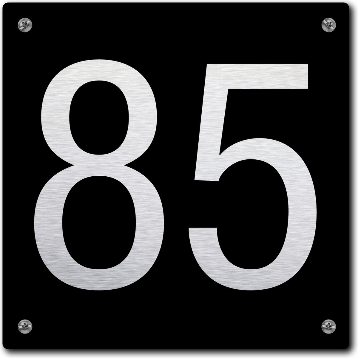 Huisnummerbord - huisnummer 85 - zwart - 12 x 12 cm - rvs look - schroeven - naambordje - nummerbord - voordeur