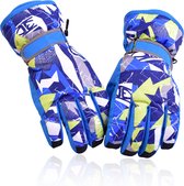 Waterafstotende Kinder Handschoenen - Sleeën/Skiën/Snowboarden/Buiten Spelen in de Winter - 4-7Jaar Jongens/Meisjes/Kinderen - Maat S - Blauw patroon - Kerst/Eindjaar voor Sale!