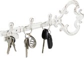Relaxdays 1x sleutelrekje vintage - sleutel organizer 3 haken- sleutelrek 3 haken wit