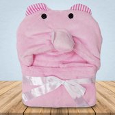 Baby badcape met capuchon Roze Olifant | Olifant fleece deken baby en peuters | Deken Kinderen | wikkeldeken | Dekentje baby & peuter 0-3 jaar