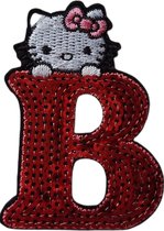 Strijk Embleem Alfabet Patch - Letter B - Hello Kitty Pailletten - 6cm hoog - Letters Stof Applicatie - Geborduurd - Strijkletters - Patches - Iron On