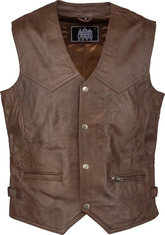 Billy - Gilet en cuir homme Cuir d'agneau marron foncé ciré XXL